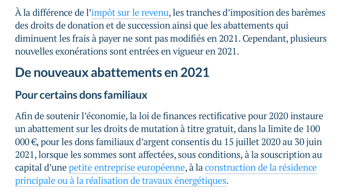 Le barème des droits de succession et de donation pour 2021